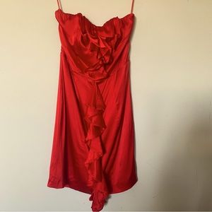 Express, 93% silk 7% spandex, Strapless ruffled red Cocktail dress Size 4